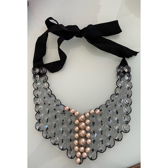 Ranjana Khan Swarovski Crystal and Simulated Pearl Bib Necklace - Picture 2 of 5